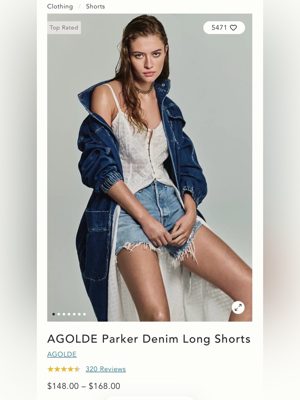 Agolde Dark Blue Denim Long Jacket with Patch Pockets